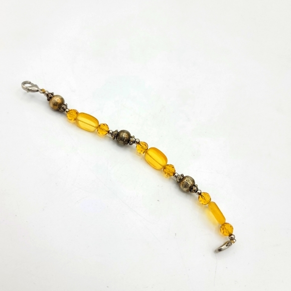 Silver and Amber Colored Faceted Glass Bead 5" Necklace Extender Vintage - Picture 7 of 7